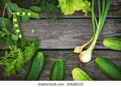 Green Vegetables On Wooden Board