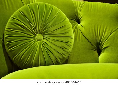 Green Velvet Couch With Cushion