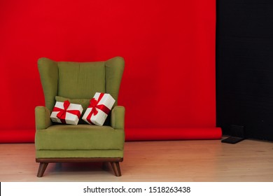 Green Vintage Chair In The Interior Of The Red Black Room