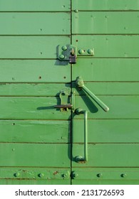 Green Vintage Train Carriage Door Closure, Lock. Wooden.