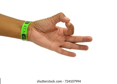 Green VIP Bracelet Hand White Background