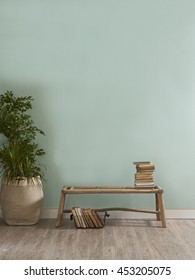 green wall desk and wooden floor interior decor