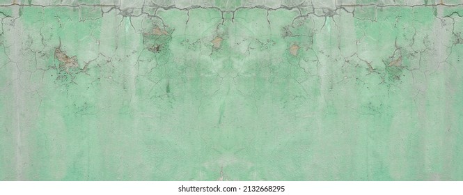 Green wall,abstract background with old green paint texture of plaster and gray cement, panoramic background