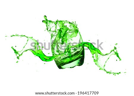 green water splash on white background.