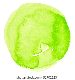 Green Watercolor Circle Isolated On White Background