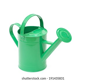Green watering can isolated on a white background