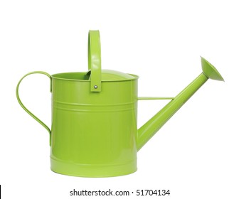 green watering can isolated on white