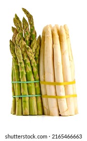 Green and white asparagus, healthy food, isolated on white background. High resolution image