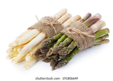 Green And White Asparagus On White Background