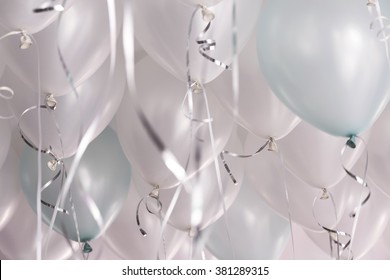 Green And White Balloons In The Party,celebrate Time.