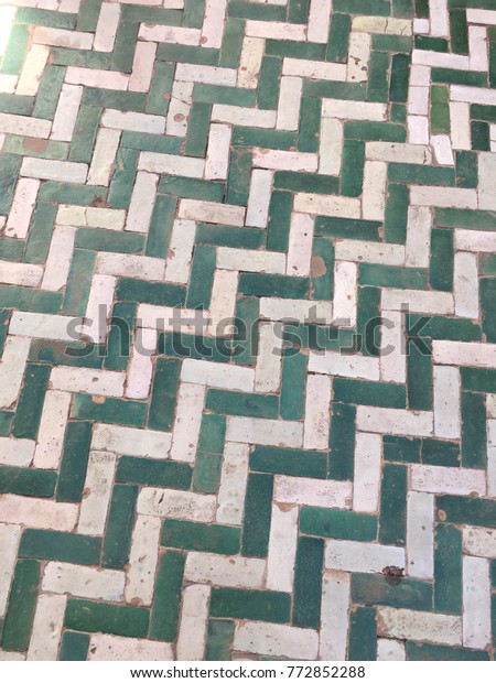 Green White Chevron Patterned Floor Tiles Stock Image Download Now