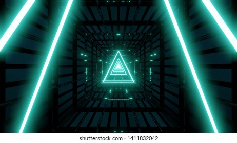 green wireframe in dark tunnel with dark background