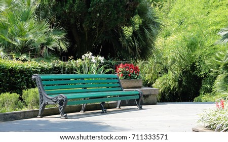 green wooden bench in the summer Park