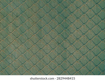 Green woven mesh texture with repeating geometric pattern