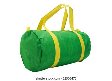 Green And Yellow Duffel Bag Isolated On White