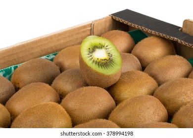 Green And Yellow Kiwi Slices In Kiwi Fruit Box