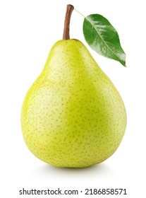 Green yellow pear fruit with leaf isolated on white background. - Shutterstock ID 2186858571