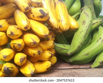 Green And Yellow Plantain Bunches