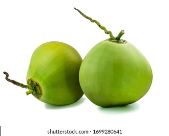 Green young coconut fruit isolated on white background.