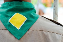 Green,blue And Yellow Frame  Scout Scarf Of Thailand Boy Scout. Concept Is Learning Scout Subject.

