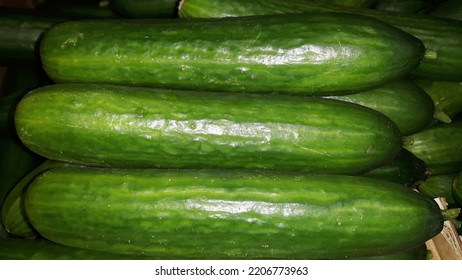 Greenhouse Cucumbers In Autumn At The Health Food Store