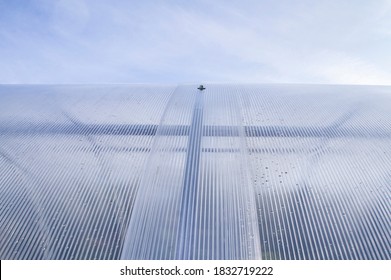 Greenhouse wall made of polycarbonate plastic close up