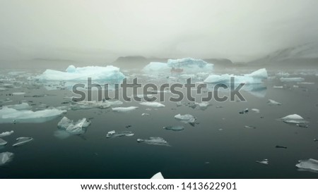Greenland. Arctic icebergs in the water.