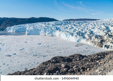 Greenland Glacier Front Of Eqi Glacier In West Greenland AKA Ilulissat And Jakobshavn Glacier. Drains 6.5 Percent Of The Greenland Ice Sheet, Heavlly Affected By Climate Change And Global Warming