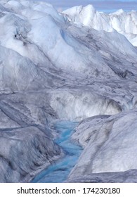 Greenland Ice Sheet/ Melting Ice Forms A Blue River