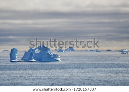 Greenland. Icebergs in the ocean. The nature of the North.