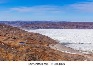 Greenlandic Tundra Landscape With  Ice Cap Melting, Aerial View, Near Kangerlussuaq, Greenland