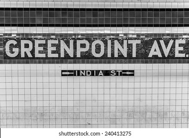 Greenpoint Avenue subway station sign, New York.