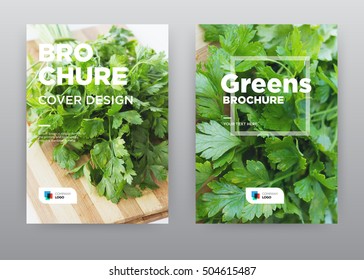 Greens On Wood Food Kitchen Trend Annual Report Journal Magazine Banner Poster Brochure Flyer Design Template, Leaflet Cover Presentation Abstract Flat Background, Layout In A4 Size