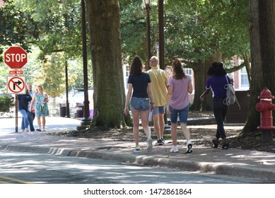 Greenville, NC/United States- 08/06/2019: Families Tour A College Campus On A Summer Day.