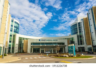 Greenville, North Carolina USA-02 06 2021: The Vidant Medical Center Of The Eastern Carolina Medical School Cancer And Heart Care Center.