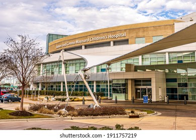 Greenville, North Carolina USA-02 06 2021: A View Of The East Carolina University Maynard Children's Hospital And Vidant Medical Center.