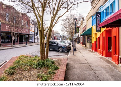 Greenville, North Carolina USA-02 06 2021: Campus Businesses are Suffering from the Covid-19 Pandemic and the Switch to Online Learning. Near East Carolina University These Businesses are Mostly Empty