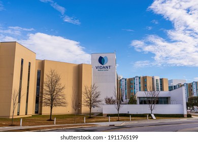 Greenville, North Carolina USA-02 06 2021: A Panoramic View Of Vidant Medical Center In Winter.