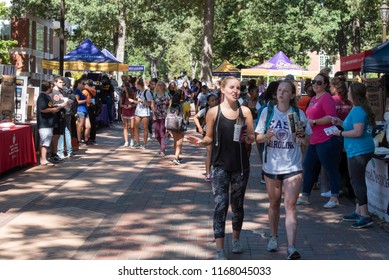 Greenville, North Carolina/United States- 08/30/2018: College Students Participate In A Career Fair On Campus On A Humid Summer Day. 