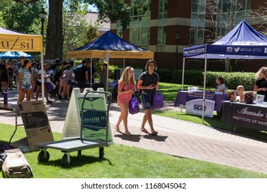 Greenville, North Carolina/United States- 08/30/2018: College Students Participate In A Career Fair On Campus On A Humid Summer Day. 