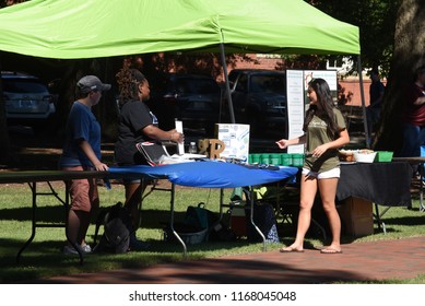 Greenville, North Carolina/United States- 08/30/2018: College Students Participate In A Career Fair On Campus On A Humid Summer Day. 