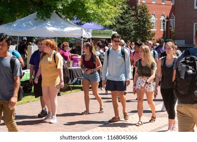 Greenville, North Carolina/United States- 08/30/2018: College Students Participate In A Career Fair On Campus On A Humid Summer Day. 