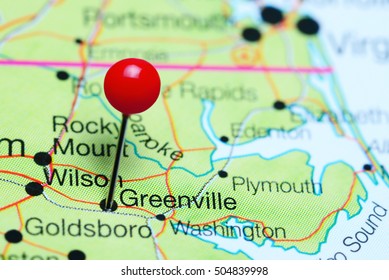 Greenville Pinned On A Map Of North Carolina, USA
