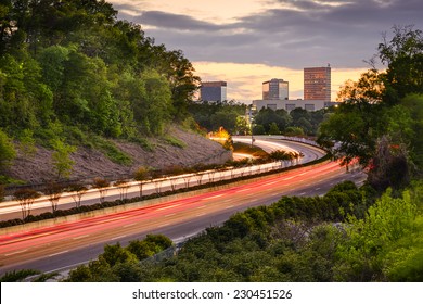 Greenville, South Carolina cityscape over Interstate 385.