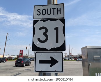 Greenwood, Indiana United States - April 06 2020: A South US 31 Highway Interstate Signage Outdoors