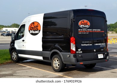 Greenwood, Indiana / United States - July 2 2020: Geek Squad Van Parking Lot