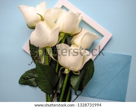 greeting card design. white roses and envelope