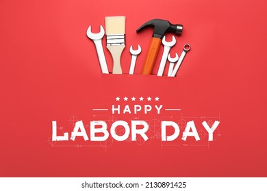 Greeting card for Labor Day or International Workers' Day with set of tools - Shutterstock ID 2130891425
