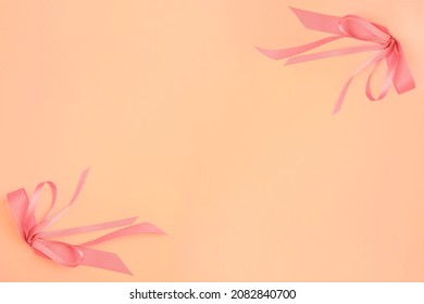 Greeting Card Mockup With Gentle Bow On Pink Background.