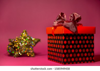 Gift Box With Big Bow On A Pink Background High Res Stock Images Shutterstock